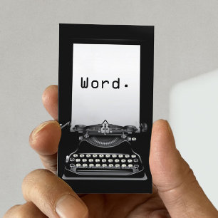"Word." Typewriter Plain Black Writer Business Card