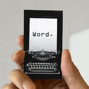 "Word." Typewriter Plain Black Writer Business Card