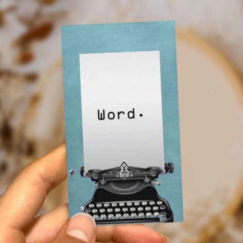Word Vintage Typewriter Turquoise Writer Business Card