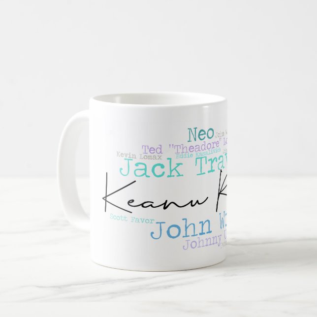 Wordart Keanu w/ Movie Characters Coffee Mug (Front Left)