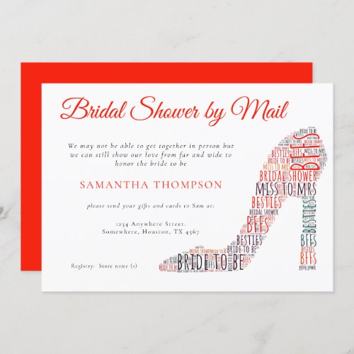 WordArt Stiletto Shoe Red Bridal Shower By Mail Invitation