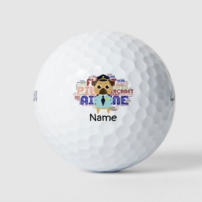 Wordcloud Airplane Pilot Art Golf Balls (Front)