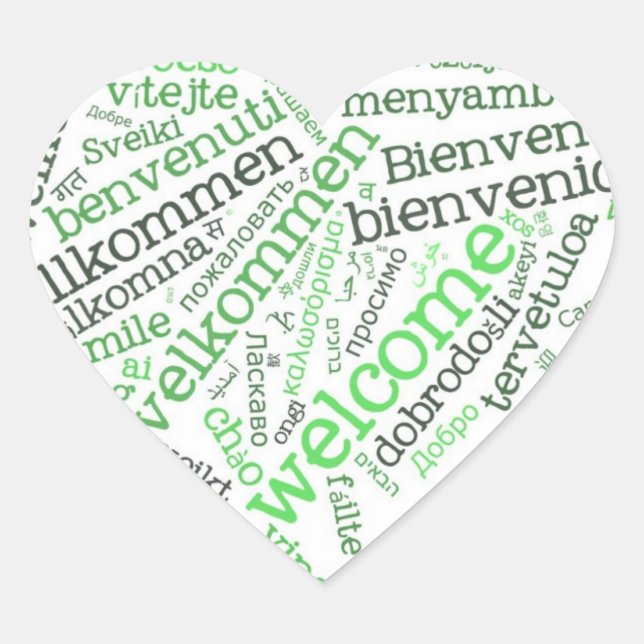 Wordcloud WELCOME Heart Sticker (Front)
