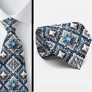 Wordly Luxury Businessman   Blue Morrocan Tile Neck Tie