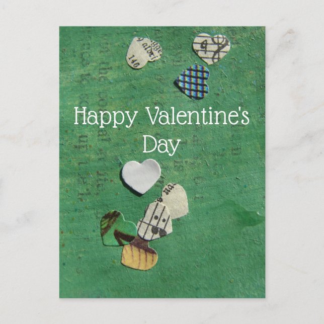 Words and Hearts Abstract Collage, Valentine's Day Postcard (Front)