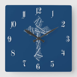 Words Christian cross Square Wall Clock