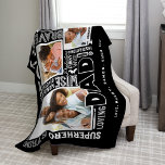 Words For #1 Dad Father's Day Photo Collage Black Fleece Blanket<br><div class="desc">Celebrate your special and wonderful father in your life with our memorable and unique words for dad, father's day black fleece blanket. The design features a collage of different words for dad combined with a three photo layout to display your own special family photos. Black background with the words displayed...</div>