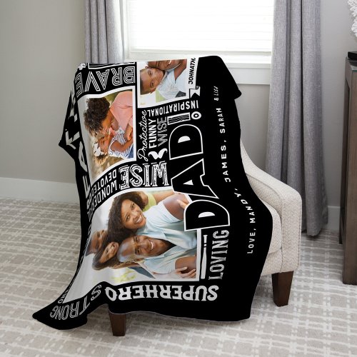 Words For 1 Dad Fathers Day Photo Collage Black Fleece Blanket