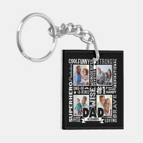 Words For 1 Dad Fathers Day Photo Collage Black  Keychain