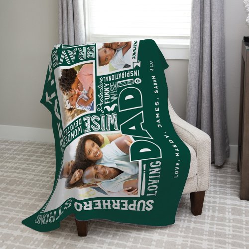 Words For 1 Dad Fathers Day Photo Collage Green Fleece Blanket