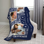 Words For #1 Dad Father's Day Photo Collage Navy Fleece Blanket<br><div class="desc">Celebrate your special and wonderful father in your life with our memorable and unique words for dad, father's day navy blue fleece blanket. The design features a collage of different words for dad combined with a three photo layout to display your own special family photos. Navy blue background with the...</div>