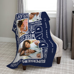Words For #1 Dad Father&#39;s Day Photo Collage Navy Fleece Blanket