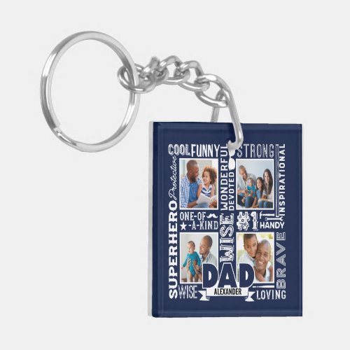 Words For 1 Dad Fathers Day Photo Collage Navy Keychain