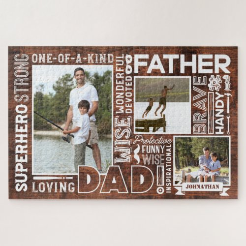 Words For 1 Dad Happy Fathers Day Photo Collage Jigsaw Puzzle