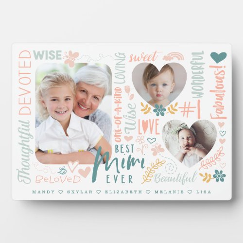 Words for Best Mimi Ever Grandkids Photo Collage Plaque