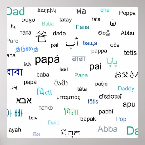 Words for dad in many different languages poster