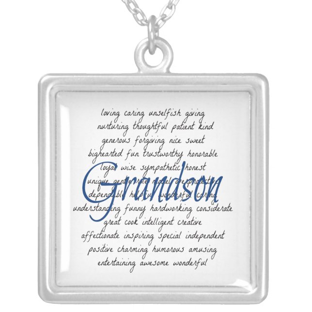 Words for Grandson Silver Plated Necklace (Front)