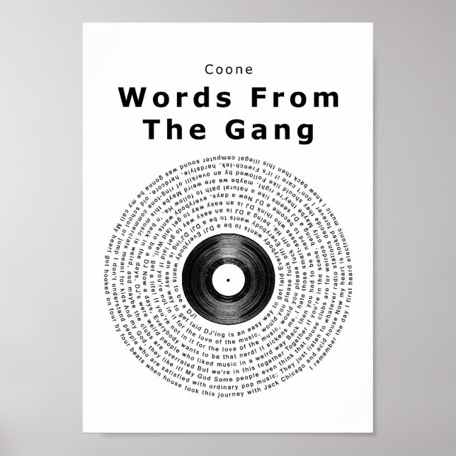 Words From The Gang Vinyl Record Song Lyric Print (Front)