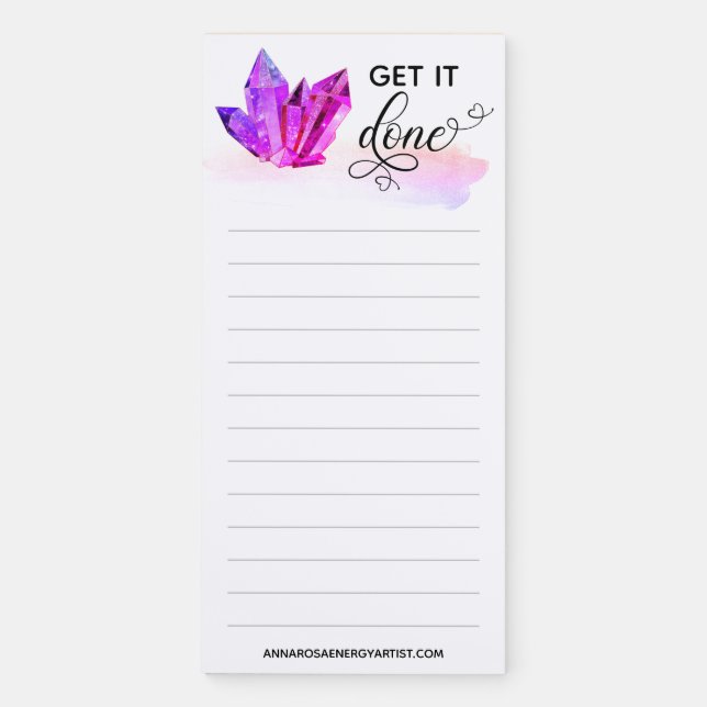 *~*  Words GET IT DONE Crystals Rose Gold Hearts Magnetic Notepad (Front)