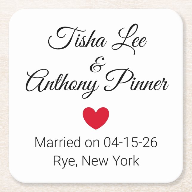 Words & Heart Wedding Reception  Square Paper Coaster (Front)