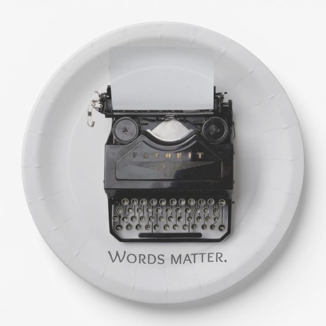 Words Matter Typewriter Paper Plates (Front)