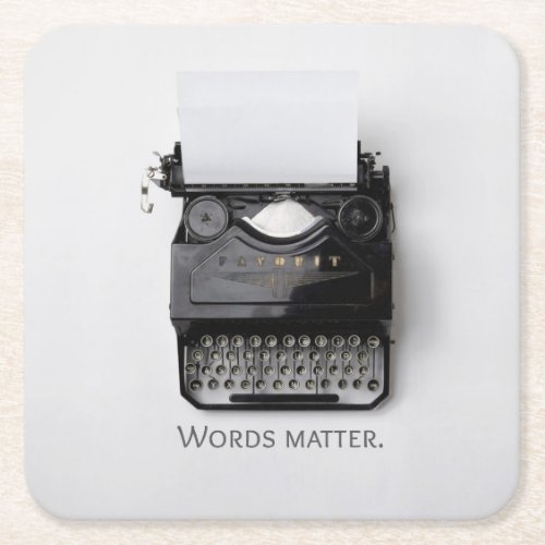 Words Matter Typewriter Square Paper Coaster