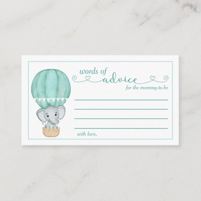 Words of Advice Green Elephant Baby Shower Enclosure Card (Front)