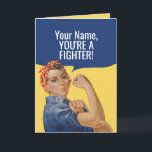 Words of encouragement fighter card<br><div class="desc">Classic "We can do it" Female Custom name text funny Rosie The Riveter Get Well or encouragement Card fully customizable with sample words and messages of encouragement.</div>