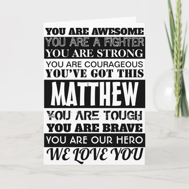 Words Of Encouragement Get Well Soon Black Striped Card (Front)