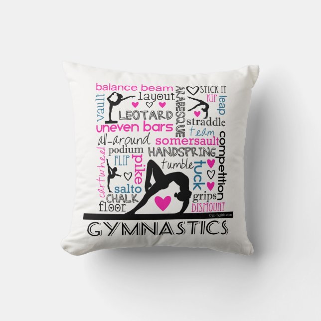 Words of Gymnastics Terminology Throw Pillow (Front)