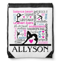 Words of Gymnastics Terminology w/ Monogram Drawstring Bag Words of Gymnastics Terminology w/ Monogram Drawstring Bag