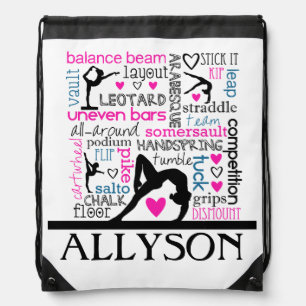 Words of Gymnastics Terminology w/ Monogram Drawstring Bag