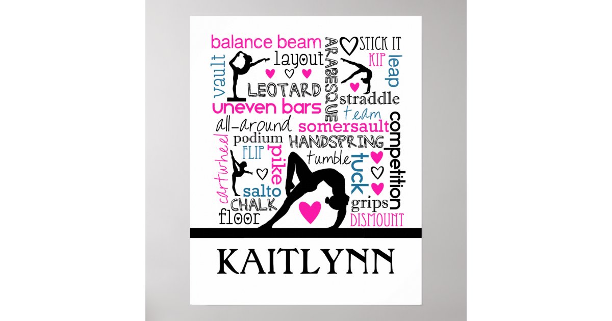 Words of Gymnastics Terminology w/ Monogram Poster Zazzle