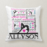 Words of Gymnastics Terminology w/ Monogram Throw Pillow