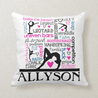 Words of Gymnastics Terminology w/ Monogram Throw Pillow