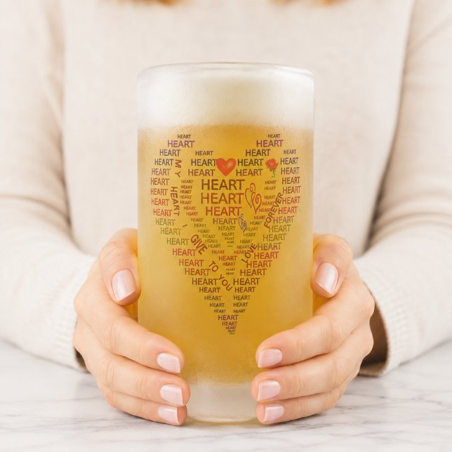 Words of Heart Frosted Glass Beer Mug (Words of Heart Frosted Glass Beer Mug)