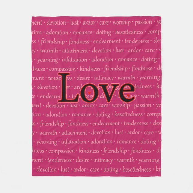 Words of Love Typography Pink Fleece Blanket (Front)