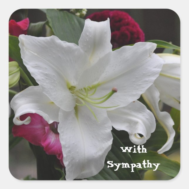 Words of Sympathy by Janz White Lily Square Sticker (Front)