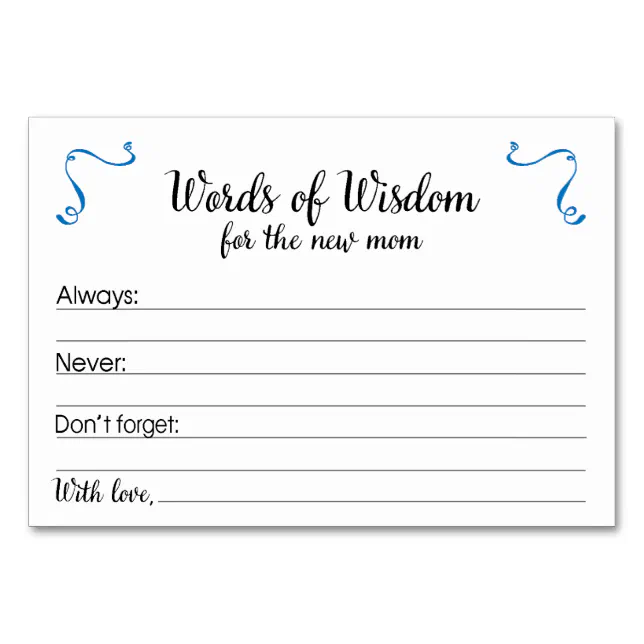 Words of Wisdom Advice Cards New Mom Baby Shower | Zazzle