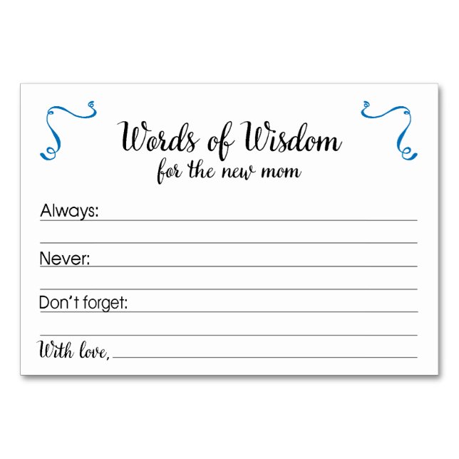 Words of Wisdom Advice Cards New Mom Baby Shower (Front)