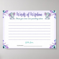 Words of Wisdom Advice Twin Girl Shower Card