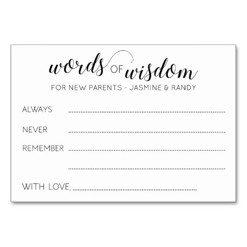Words of Wisdom Baby Shower New Parents Advice Table Number