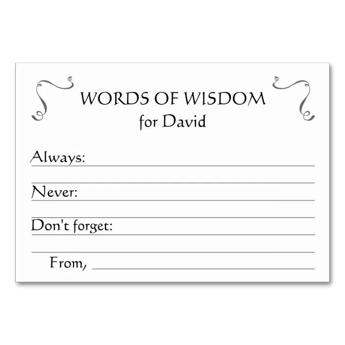 Personalised Wedding Table Card game advice words of wisdom 