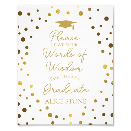 words of wisdom graduation party sign gold