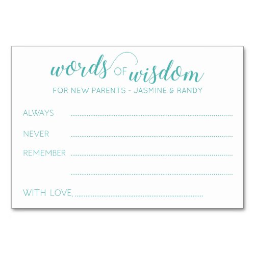 Words of Wisdom New Parents Baby Shower Advice Table Number