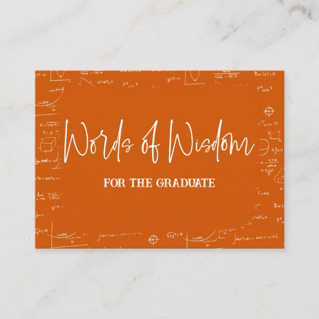Words of Wisdom Orange Math Graduation Advice Enclosure Card (Front)