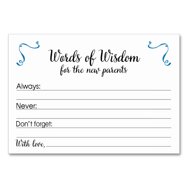 Words of Wisdom Parenting Advice Cards Baby Shower (Front)