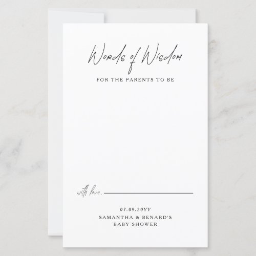 Words of Wisdom Parents To Be Baby Shower Card