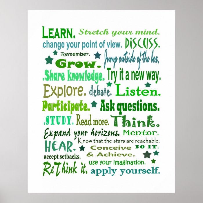Words of wisdom poster. Learning collage print.