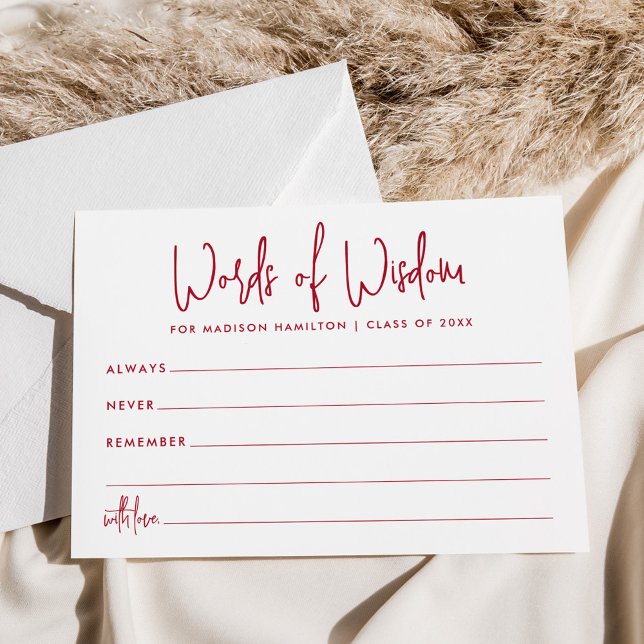 Words of Wisdom Red Script Graduation Advice Cards (Creator Uploaded)